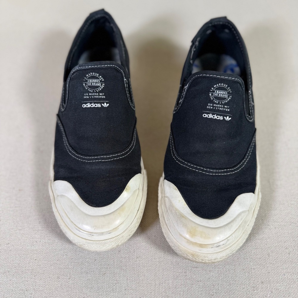 Adidas Nizza Slip-On Black White Canvas Sneakers Mens 5 Womens 6.5
